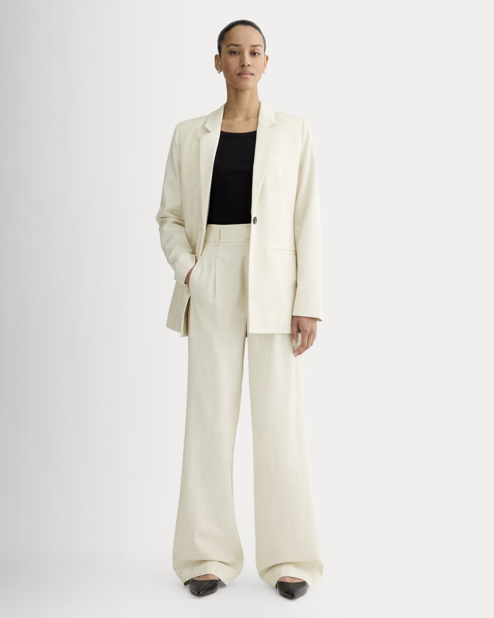 The Draper Pleated Pant in Buttersmooth | Heathered Oat | 30" Inseam