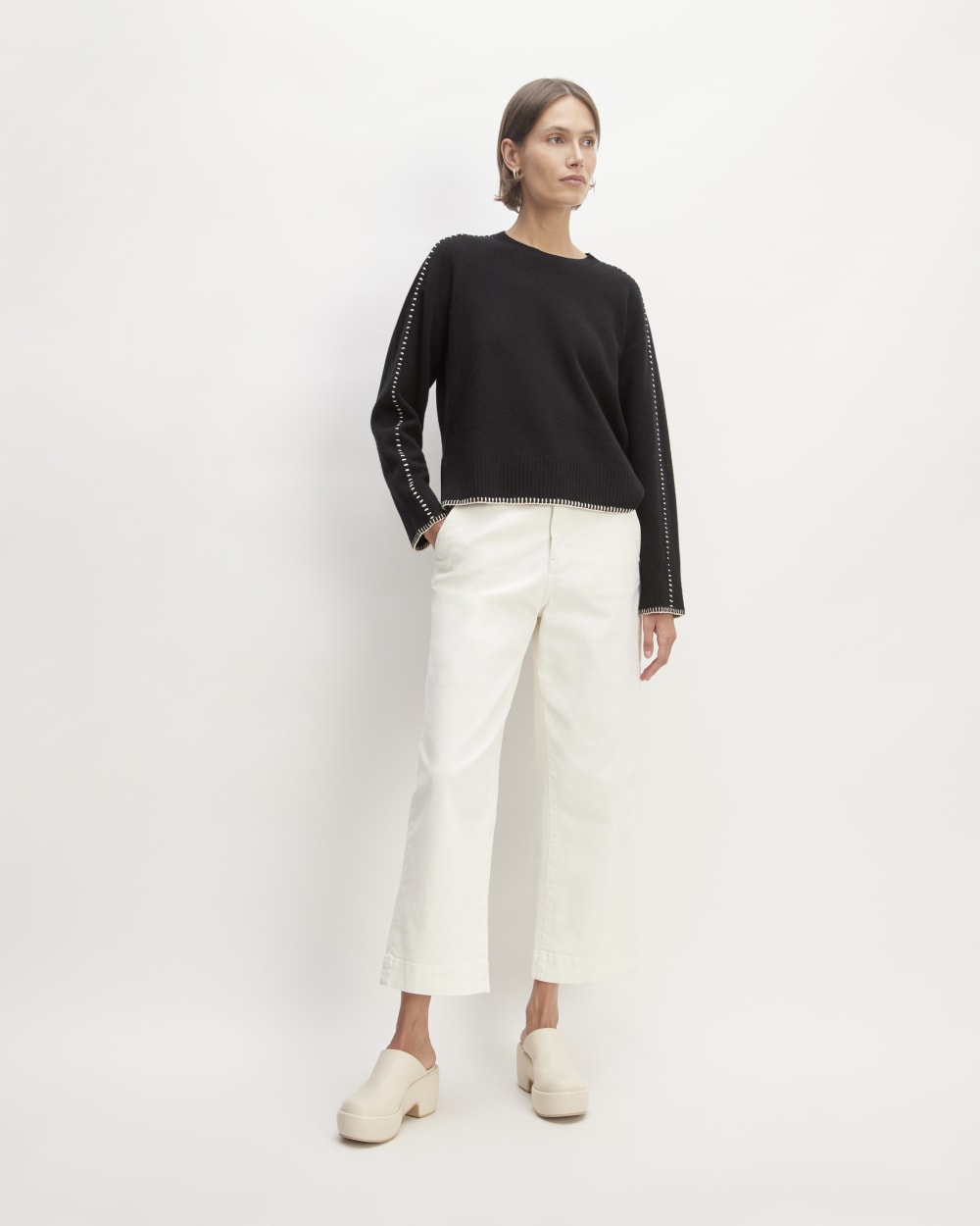 The Good Merino Wool Crewneck Sweater | Black / Buttermilk