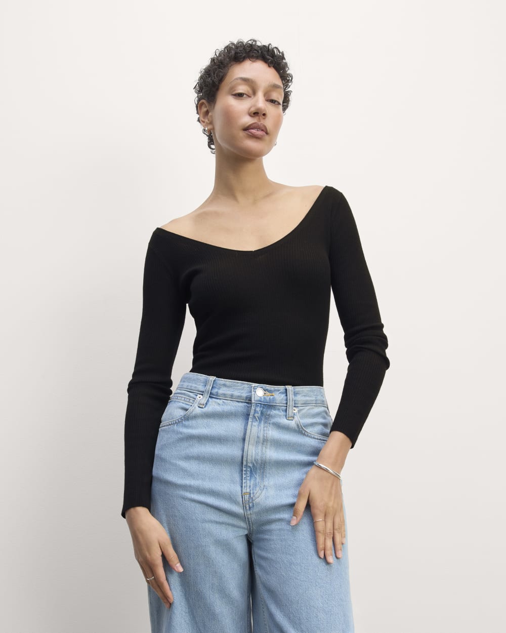 The Off-Shoulder Top in Ultrasoft Merino | Black