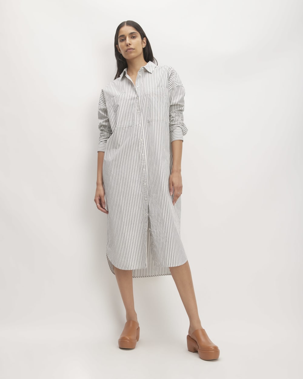 The Midi Cotton Shirt Dress | Bone/Navy