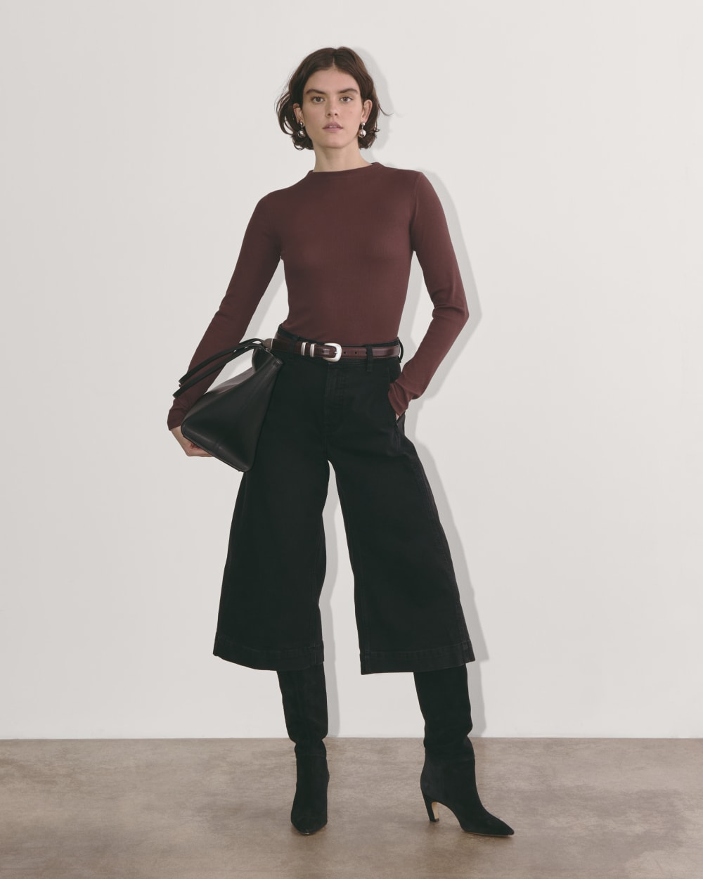 The Luxe Rib Funnel-Neck Tee | Dark Mahogany