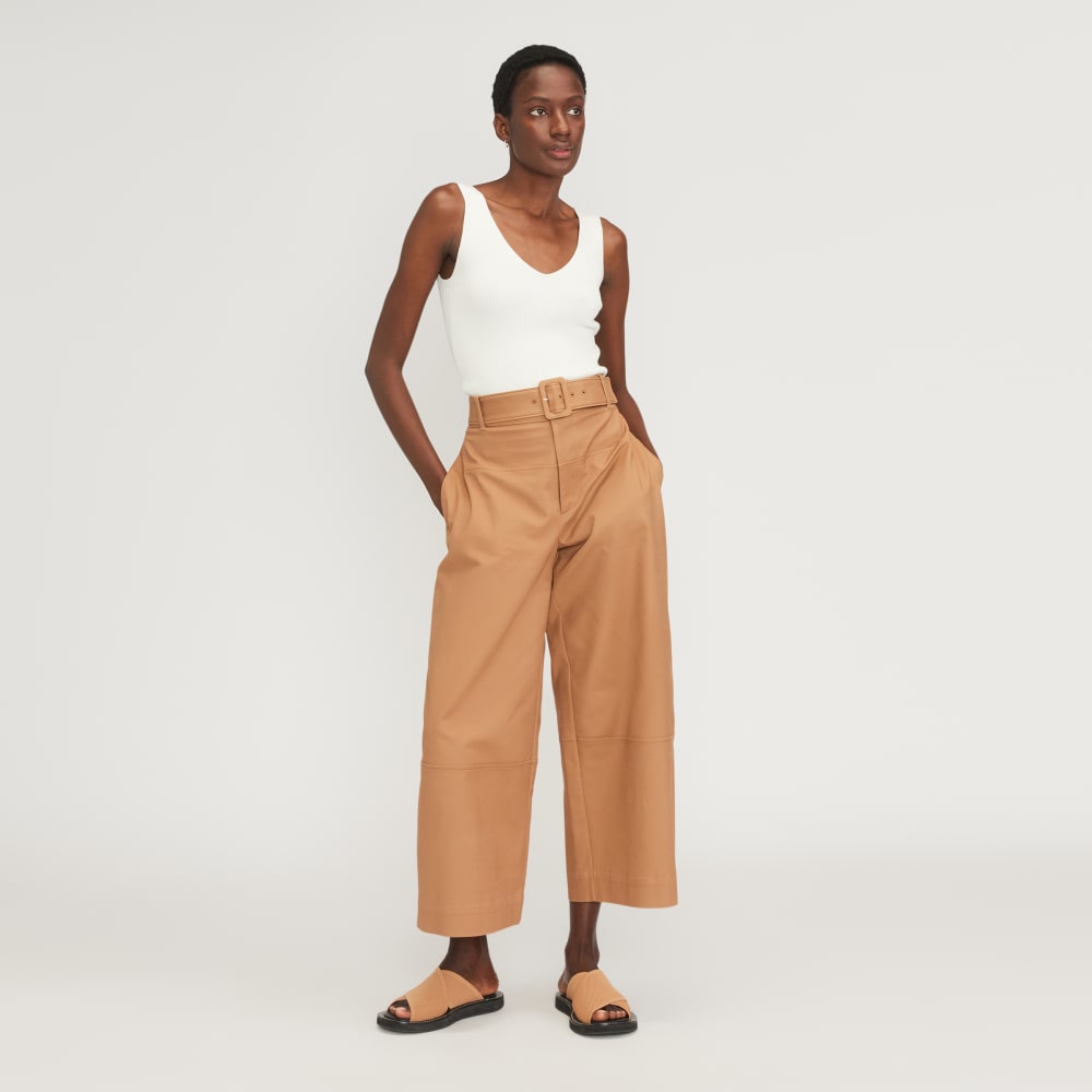 The Ribbed Cotton Double V Top | Bone