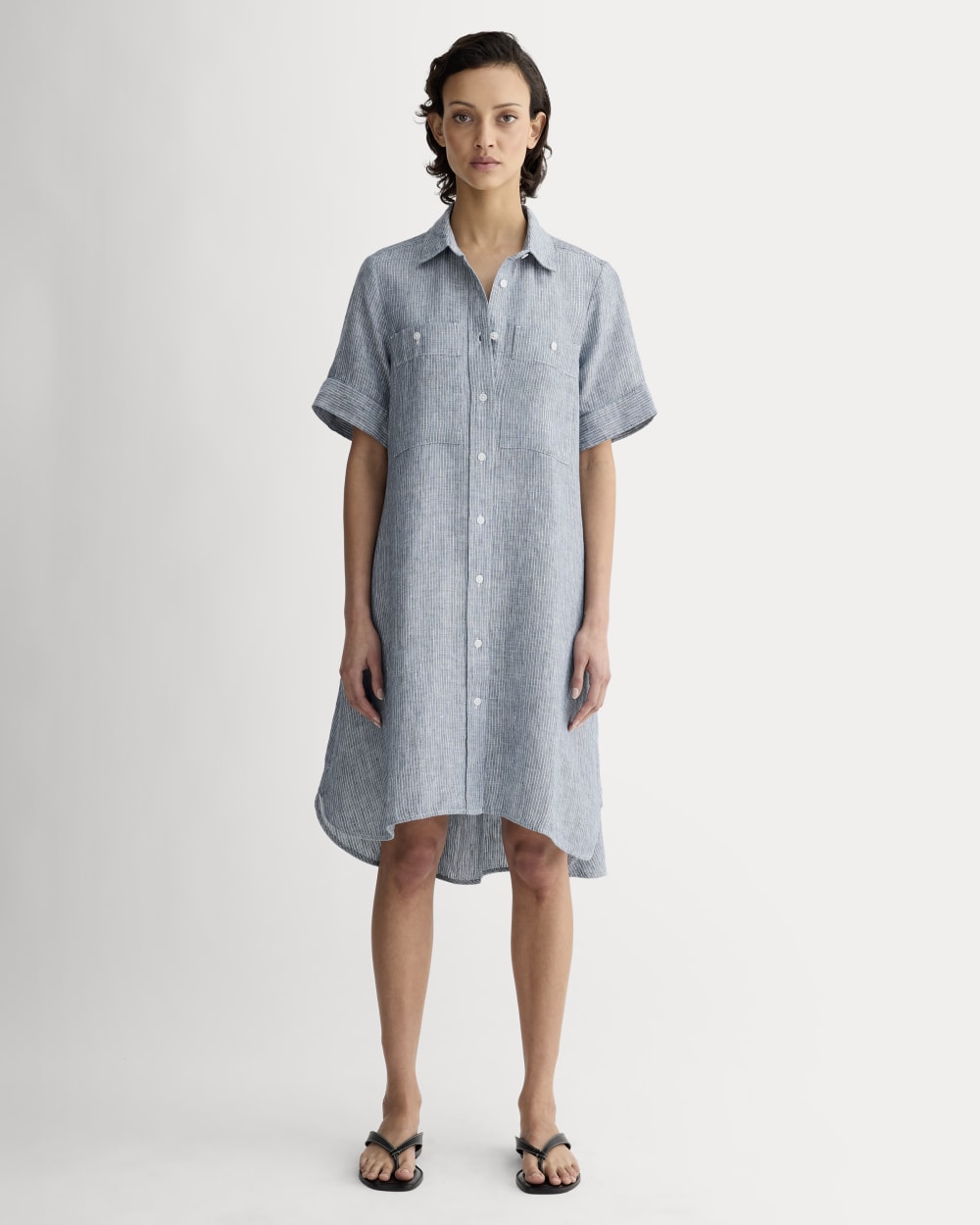 The Daytripper Dress in Linen | White / Blue