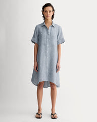 The Daytripper Dress in Linen | White / Blue