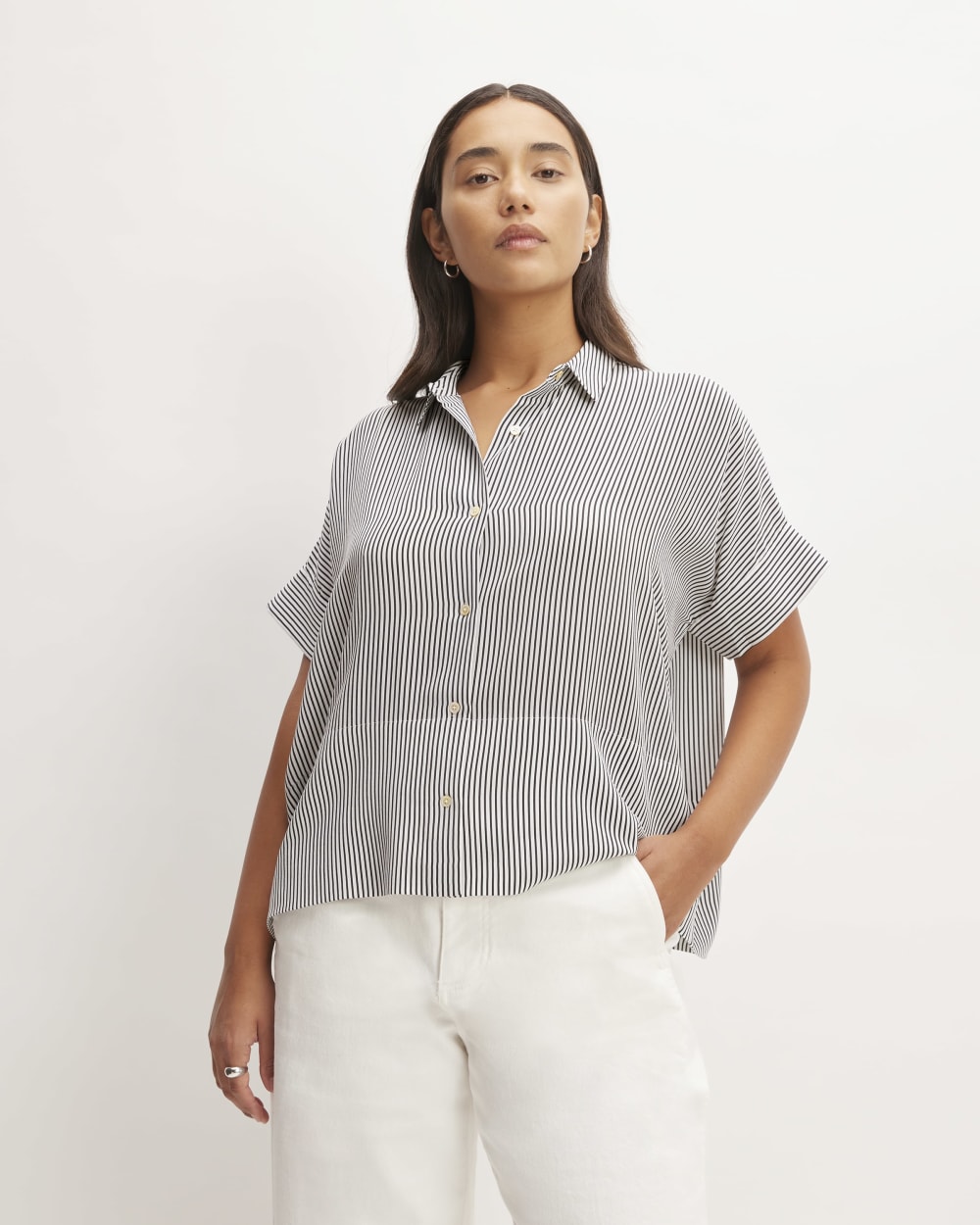 The Boxy Shirt in Washable Silk | Black / White