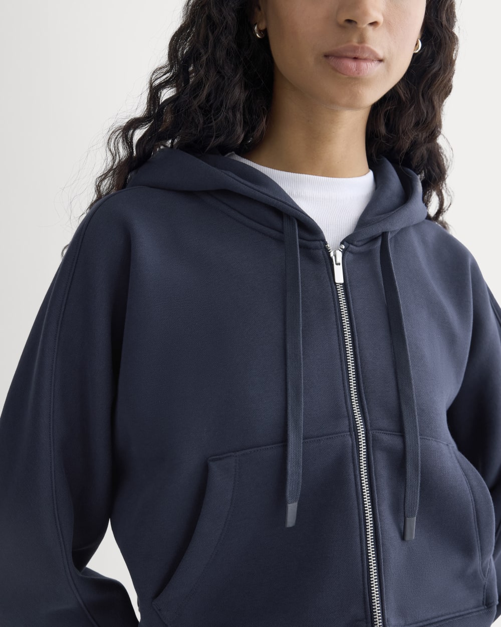 Luxe Fleece Full-Zip Cropped Hoodie | Navy