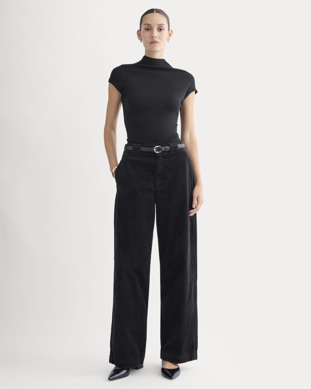 Corduroy Wide-Leg Trouser | Black