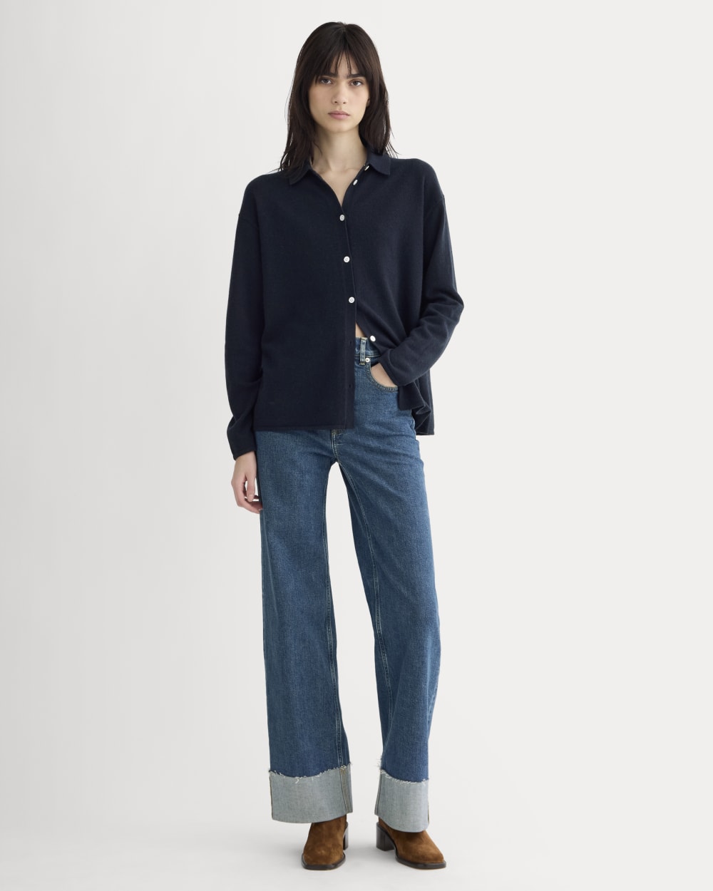 Cashmere Button-Up Shirt | Navy