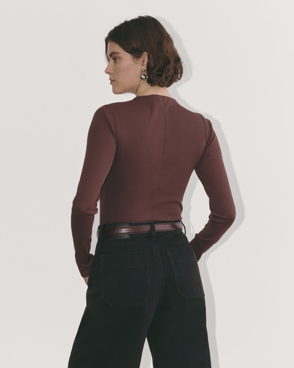 The Luxe Rib Funnel-Neck Tee | Dark Mahogany