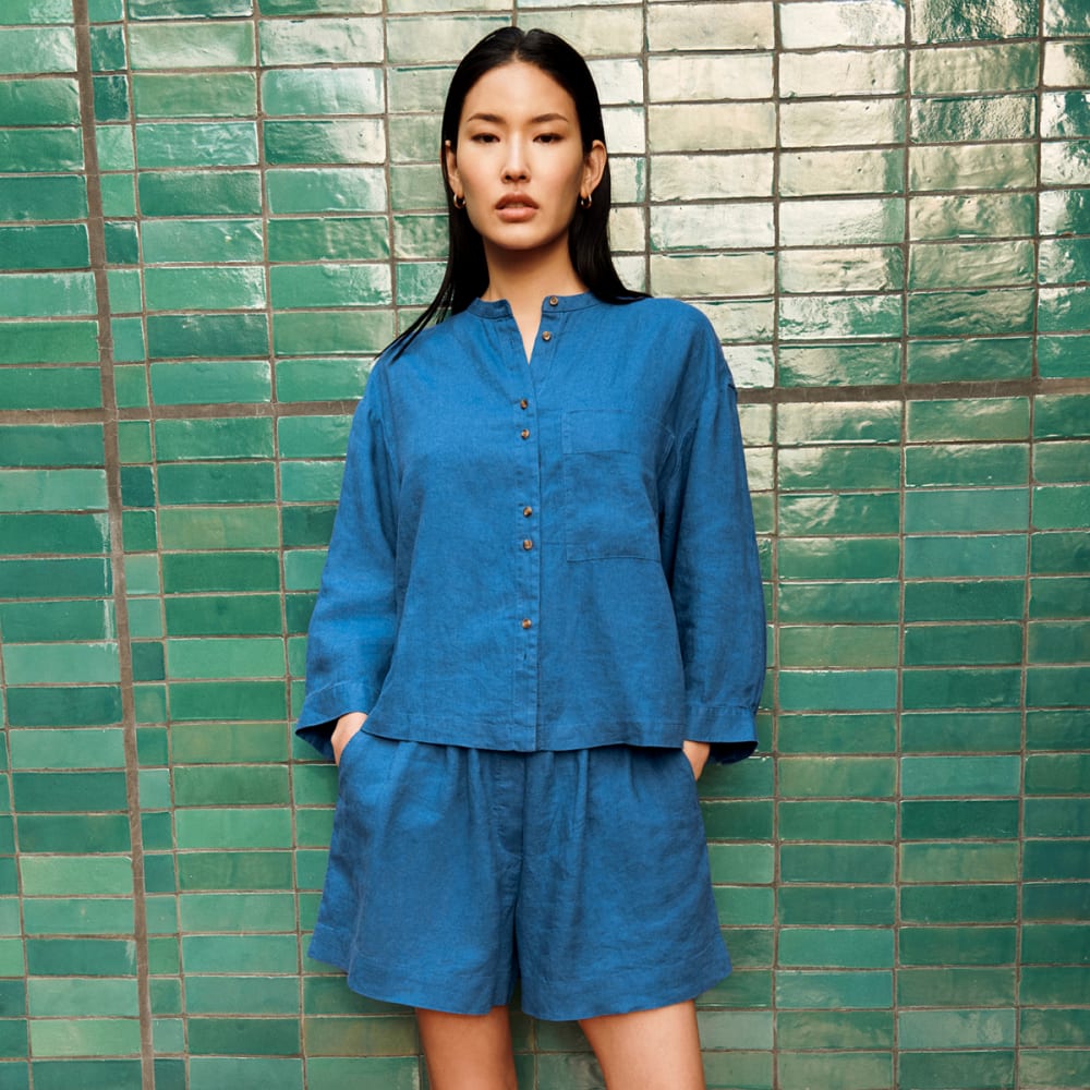 The Linen Billow Blouse | Deep Blue
