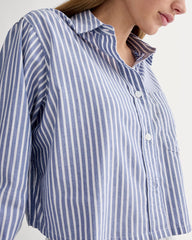 The Way-Short Shirt in Silky Cotton | Bone / Mazarine Blue