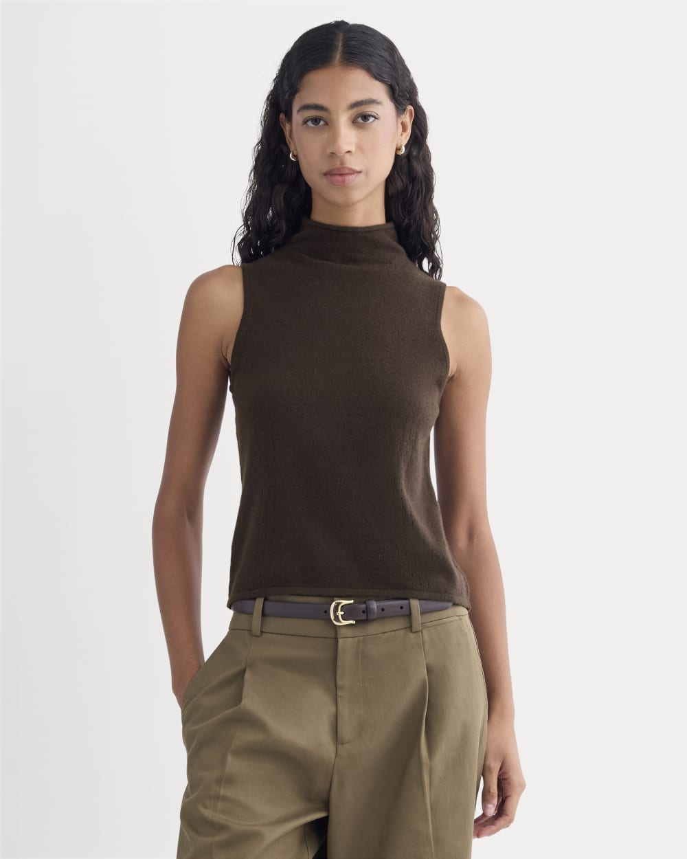 Cashmere Funnel-Neck Tank | Dark Chocolate