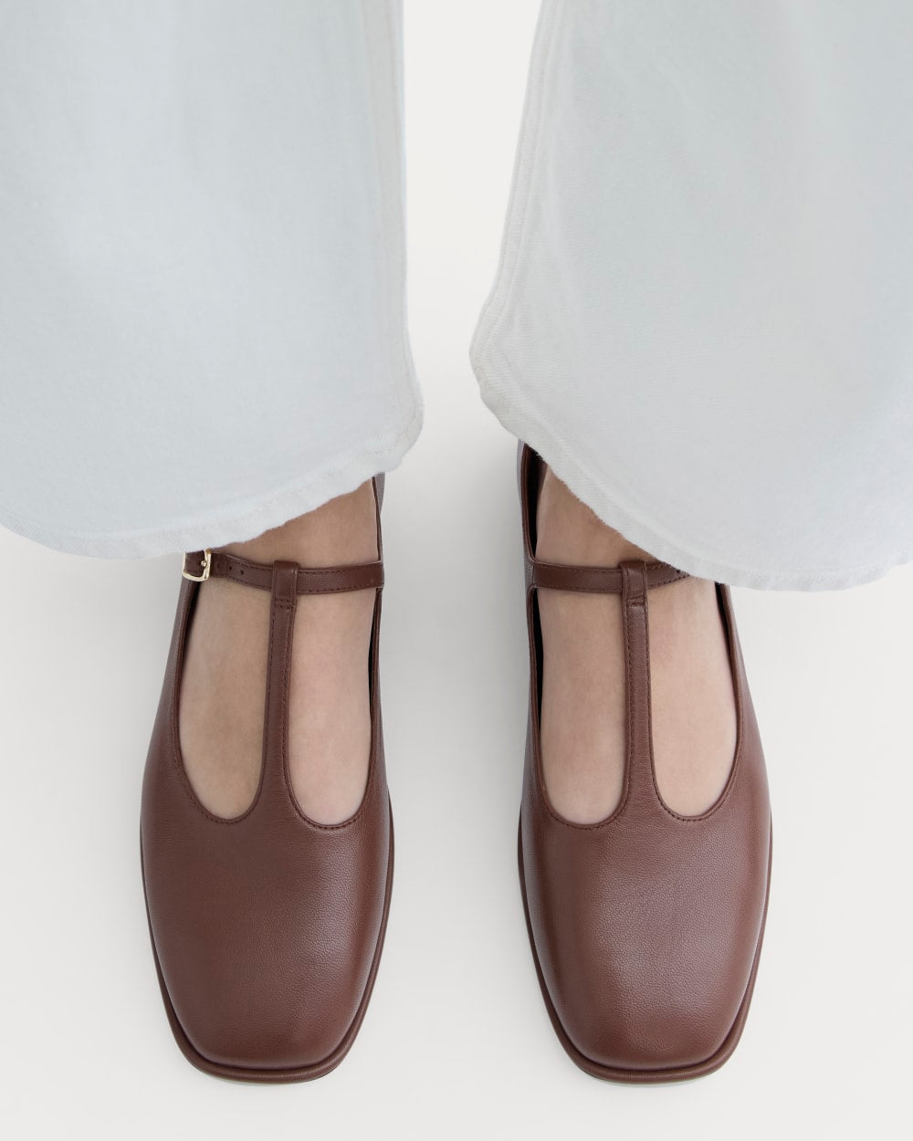 The Leather T-Strap Flat | Rum