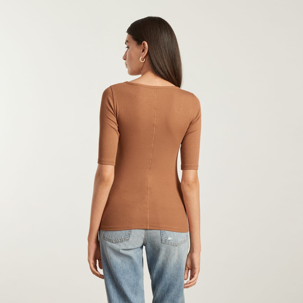 The Luxe Micro-Rib Scoop-Neck Tee | Tawny Brown