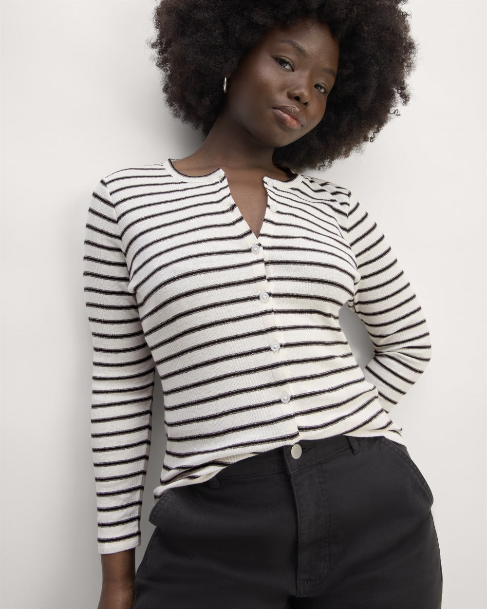 The Vintage Rib Cardigan | Bone / Black