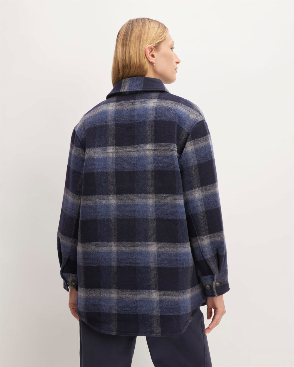 The Italian ReWool® Oversized Shirt Jacket | Navy / Shadow Plaid
