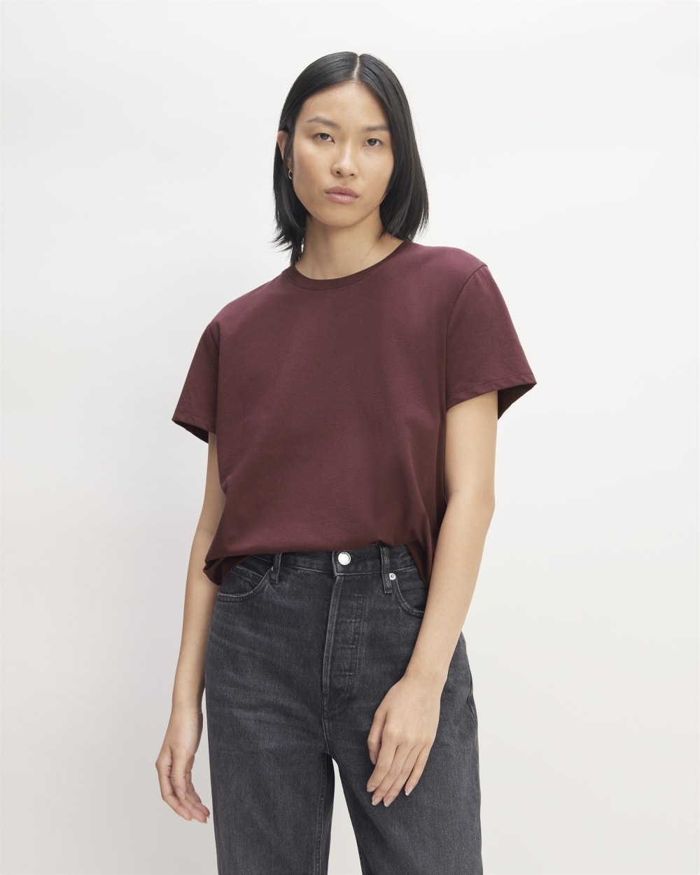 The Box-Cut Tee in Essential Cotton | Burgundy | No Pocket