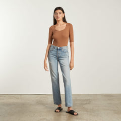 The Luxe Micro-Rib Scoop-Neck Tee | Tawny Brown