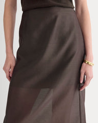 Midi Skirt in Cotton-Silk Organza | Dark Chocolate