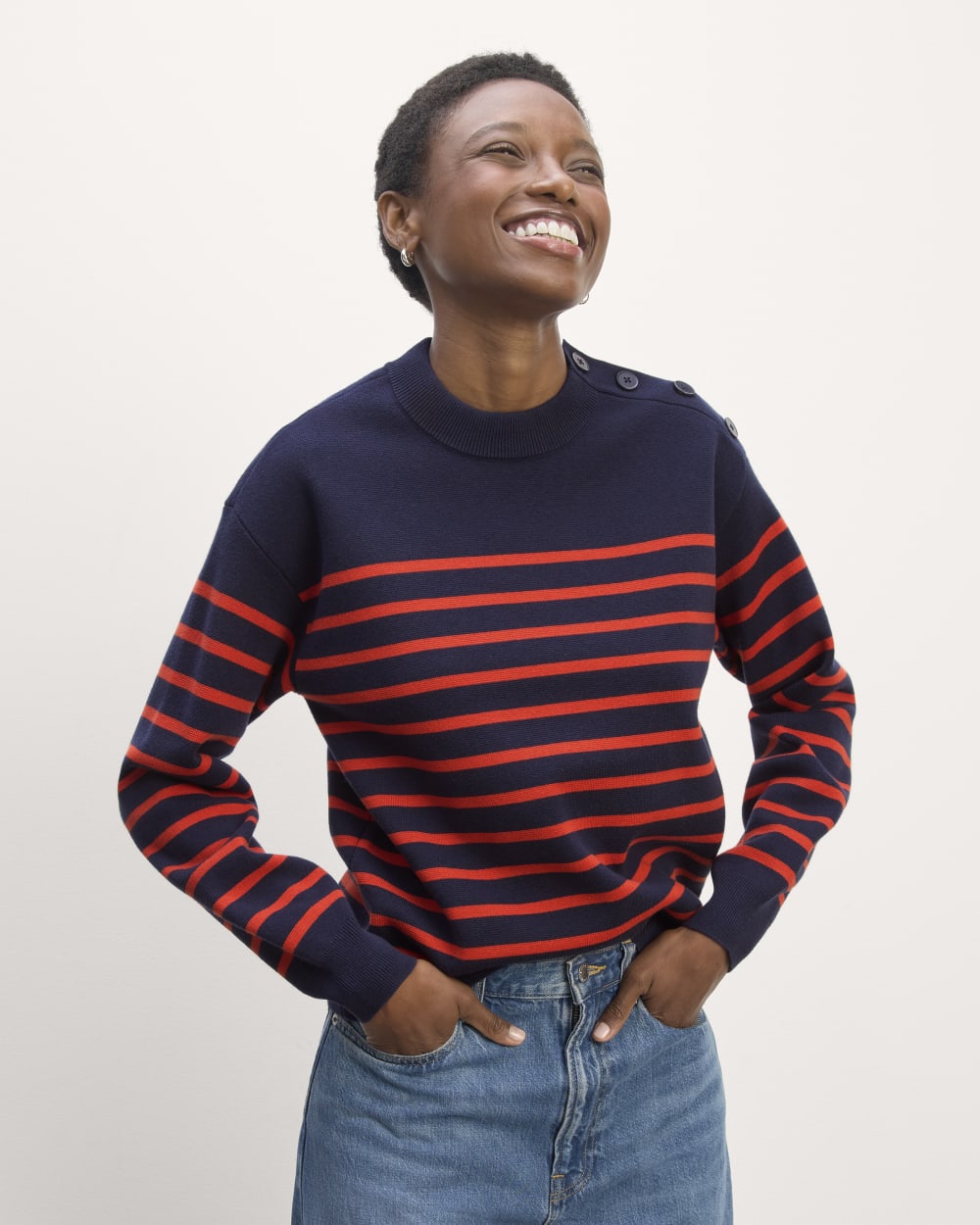 The Mariner Crew Sweater | Navy / Poppy Red