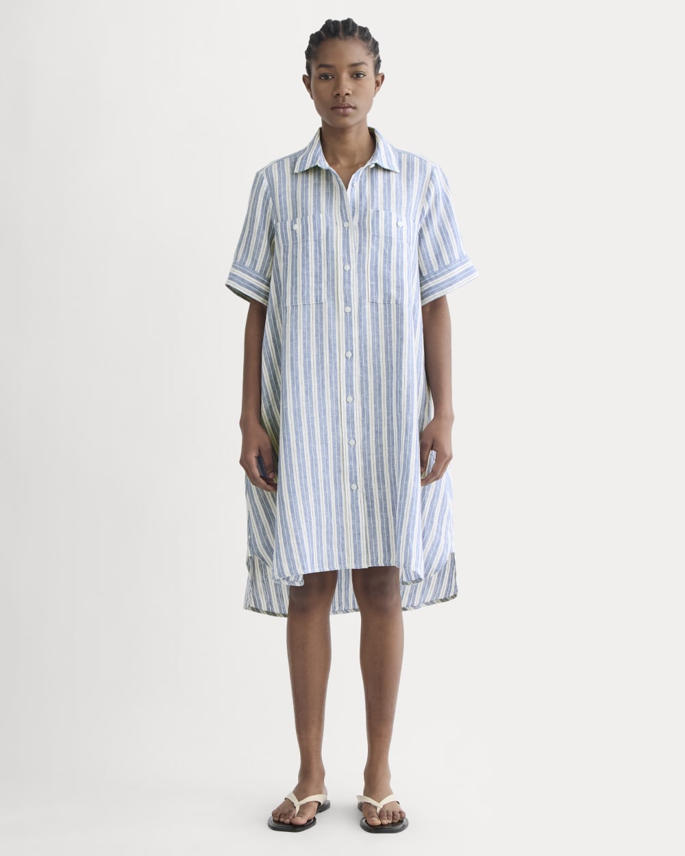 The Daytripper Dress in Linen | Soft Cobalt/Bone