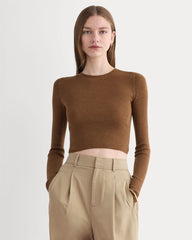 The Cropped Crew Top in Ultrafine Merino | Heathered Toffee