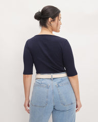 The Luxe Rib Scoop-Neck Tee | Navy