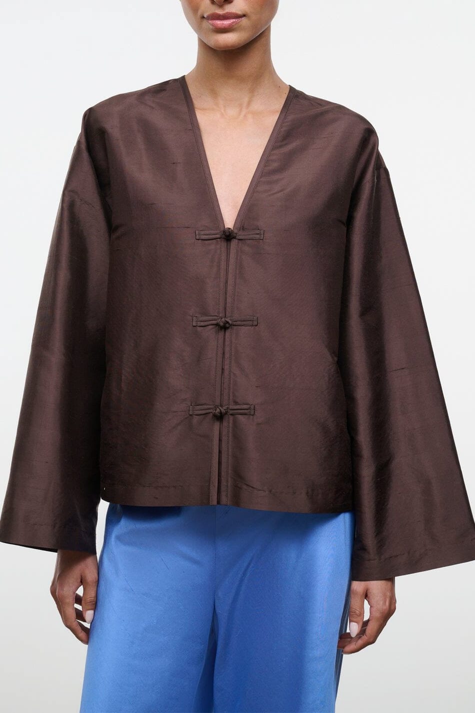 Vito Silk Dupioni Top | Earth